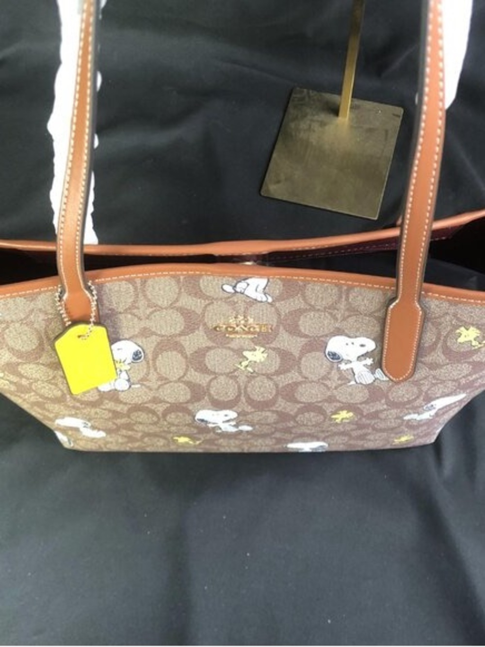Coach Brown Signature Tote with Snoopy & Woodstock Print - Picture 7 of 8